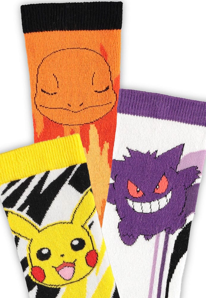 [PREORDER] Pokémon Socks 3-Pack Pikachu, Charmander, Gengar 43-46