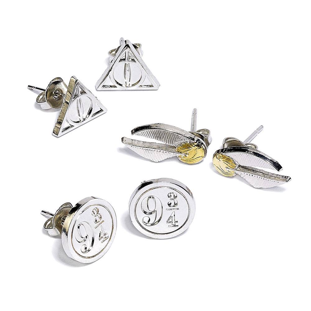 [PREORDER] Harry Potter Earrings 3-Pack Snitch/Deathly Hallows/Platform 9 3/4 (silver plated)