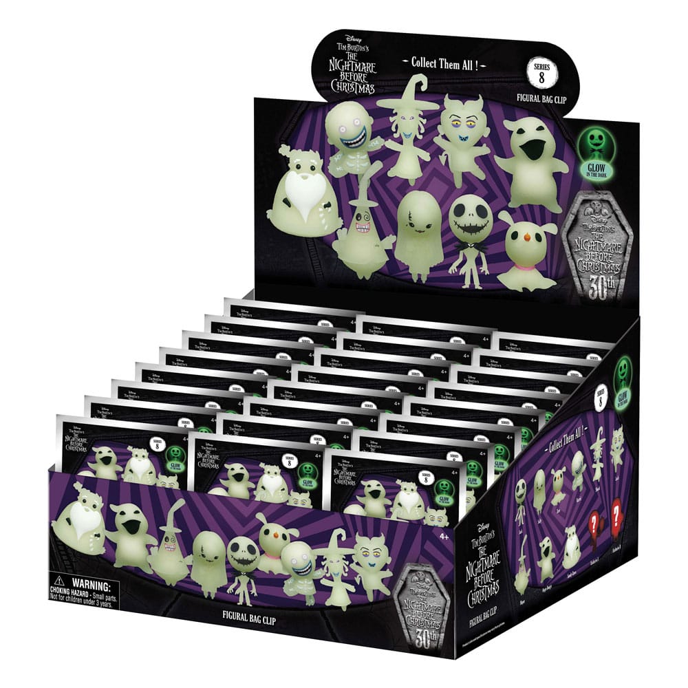 [PREORDER] Nightmare Before Christmas 3D PVC Bag Clips  Glow in the Dark Series 8 Display (24)