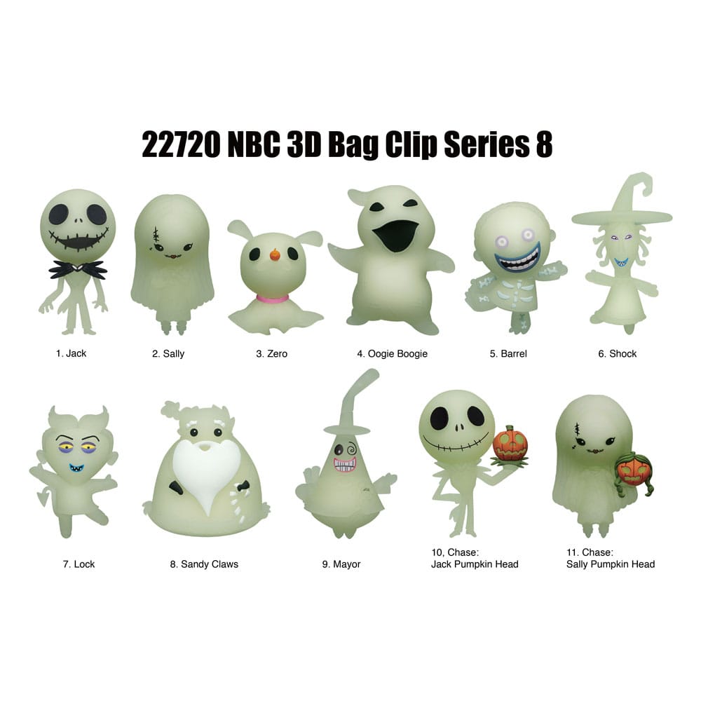 [PREORDER] Nightmare Before Christmas 3D PVC Bag Clips  Glow in the Dark Series 8 Display (24)