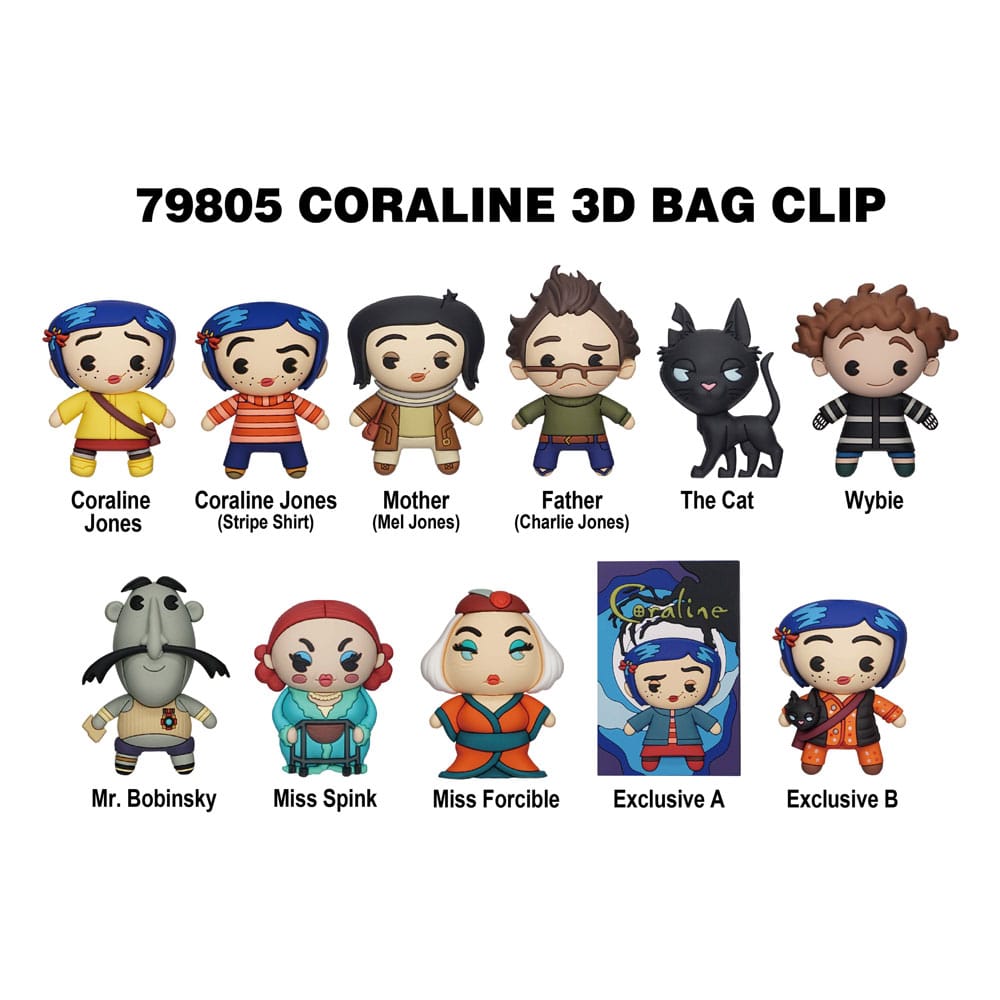 [PREORDER] Coraline 3D PVC Bag Clips  Series 1 Display (24)